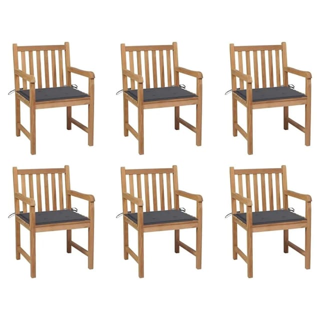 vidaXL Gartenstühle 6 Stk mit Anthrazit Kissen Massivholz Teak 3073031