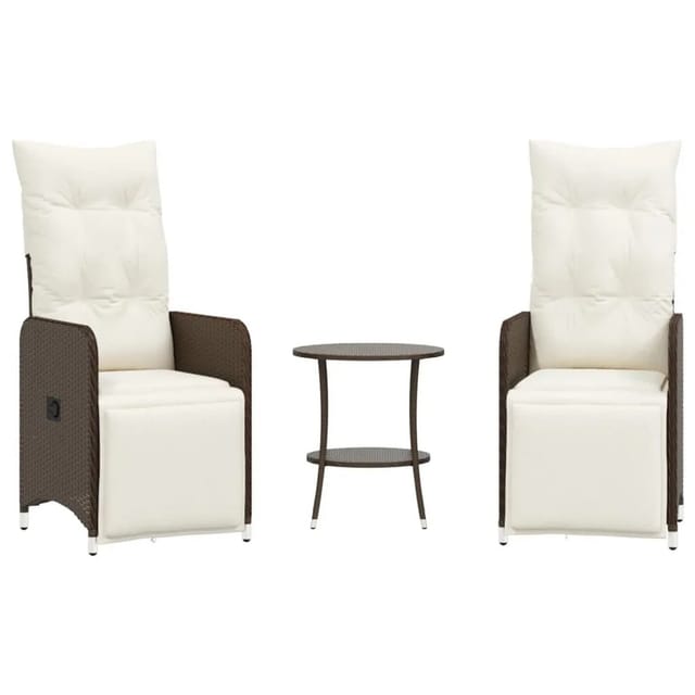 vidaXL Outdoor-Lehnstühle 2 Stk mit Tisch Braun Poly Rattan 365706