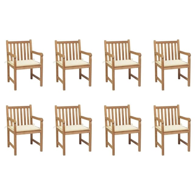 vidaXL Gartenstühle 8 Stk mit Creme Kissen Massivholz Teak 3073060
