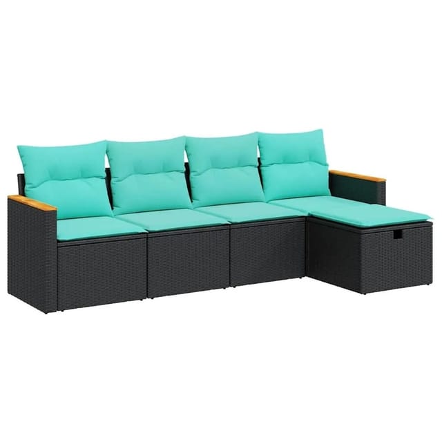 vidaXL 5 Tlg Garten-Sofagarnitur mit Kissen Schwarz Poly Rattan 3325900