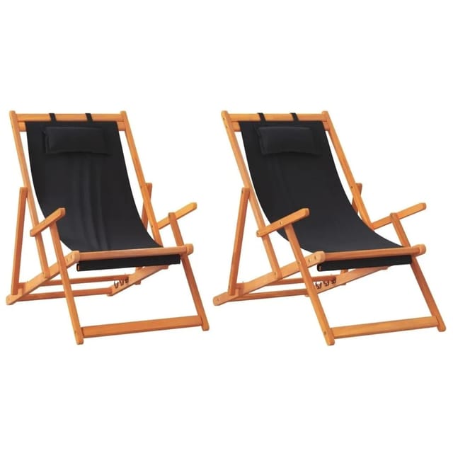 vidaXL Klappbare Strandstühle 2 Stk Schwarz Stoff 3214486