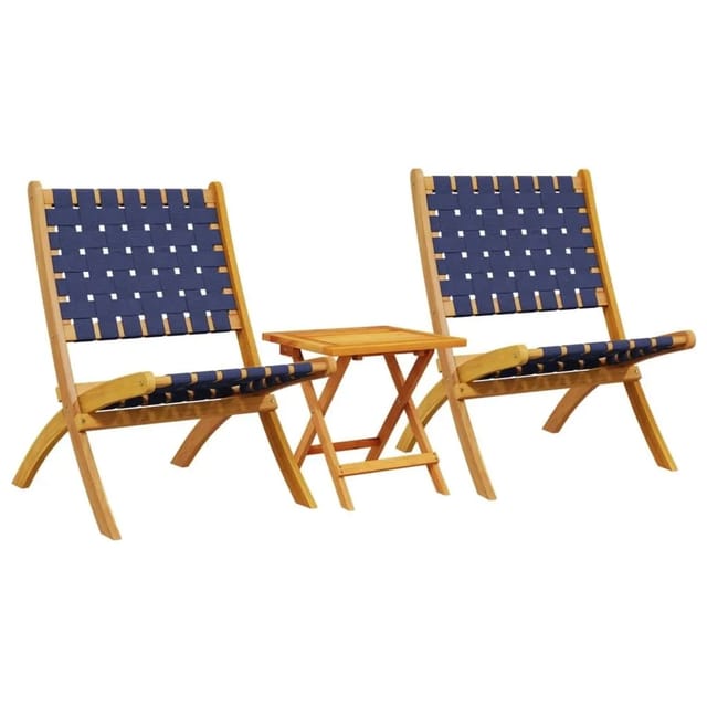 vidaXL Gartenstühle 2 Stk Klappbar mit Tisch Dunkelblau Massivholz 3214221