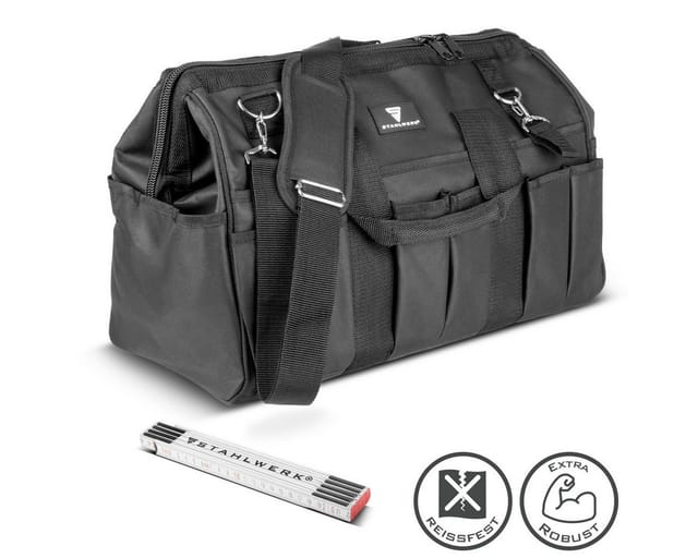 STAHLWERK Werkzeugtasche Stabile XL Montagetasche Elektrikertasche 21 Fächer