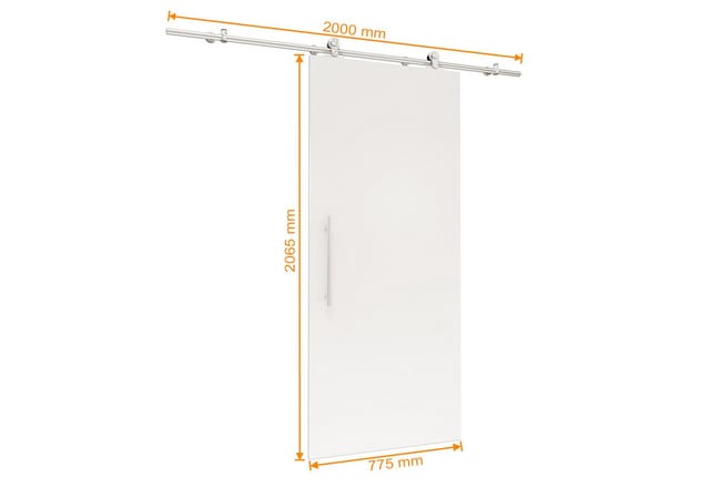 inova Holzschiebetür 775 x 2065 mm Komplettset Weiß mit Offener Laufschiene und Stangengriff inkl. 2Seitiger Softclose