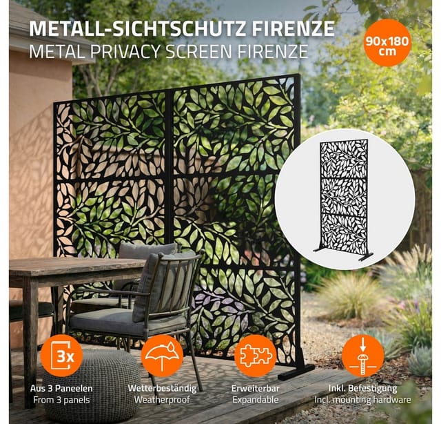 ML-Design Metall-Sichtschutz Firenze 90x180 cm Schwarz aus Stahl