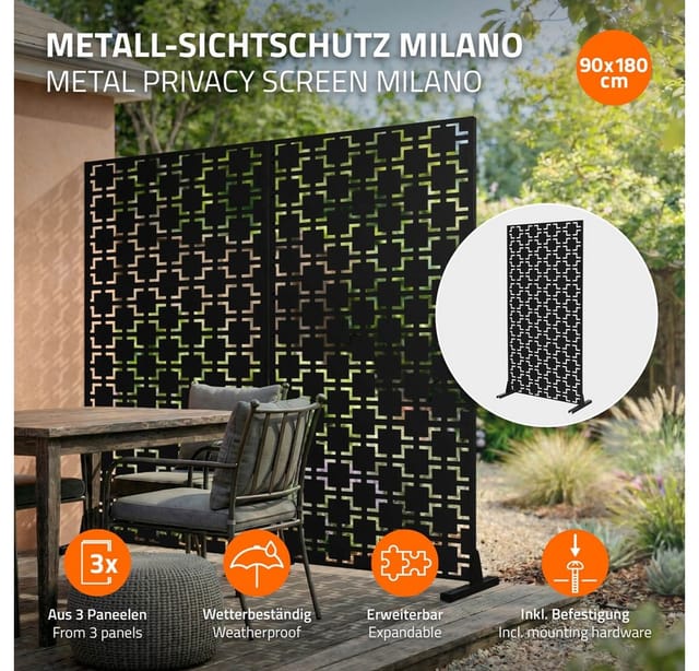 ML-Design Metall-Sichtschutz Milano 90x180 cm Schwarz aus Stahl