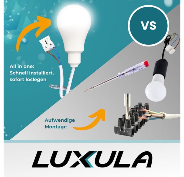 LUXULA LED Renovierungslampe 11W 4000K Neutralweiß Baustellenlampe mit Praktischer Klemme und Kabel Weiß
