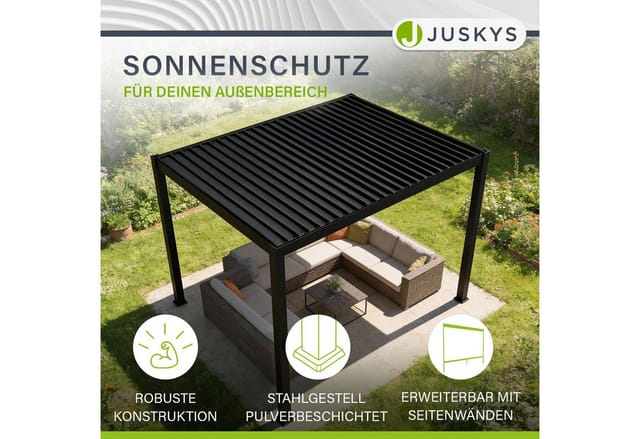 Juskys Pergola Lamellendach Tahiti 3 x 4 m inkl. 1x Seitenwand 4 m Anthrazit