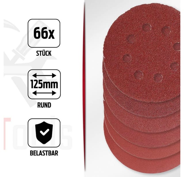 bestTools 66tlg Set Schleifpapier 125mm Körnung 40-240 für Rundschleifer