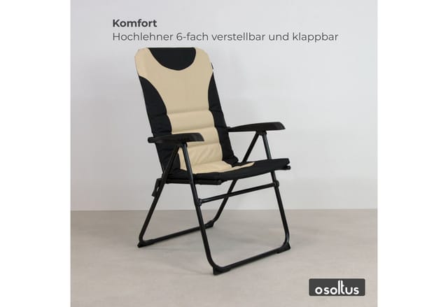 osoltus Alu Camping Klappsessel Hochlehner MPO Van Schwarz Beige