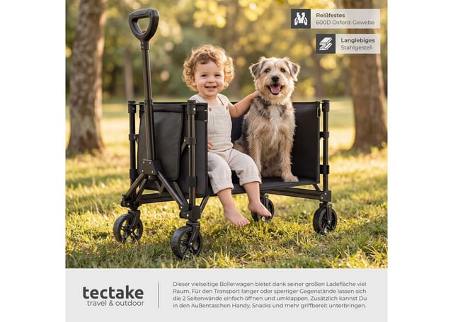 Tectake Bollerwagen Smartrider Faltbar Kunststoffräder Mit Profil 47 x 83 x 90 cm Schwarz