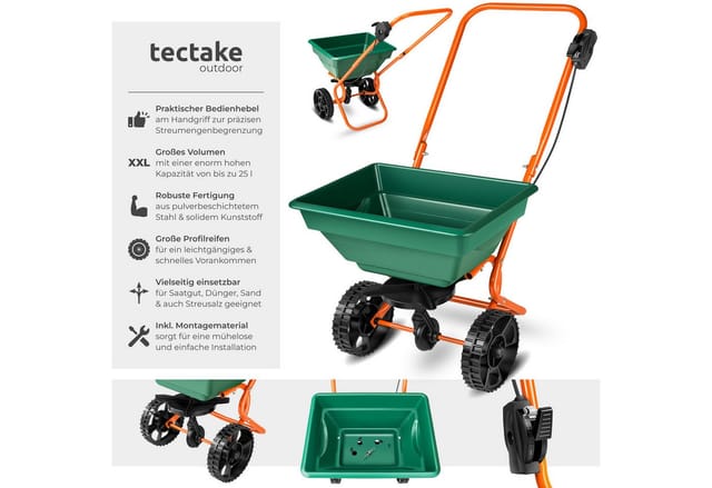 Tectake Streuwagen 25 L Einstellbare Streumenge 75 x 46 x 105 cm Grün