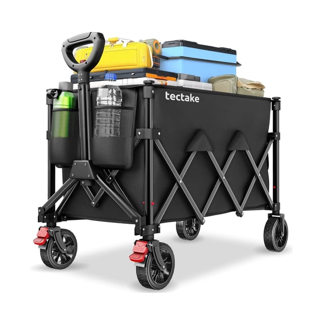 Tectake Bollerwagen Rollrider Faltbar Kunststoffräder Mit Profil 120 L 45 x 88 x 95 cm Schwarz