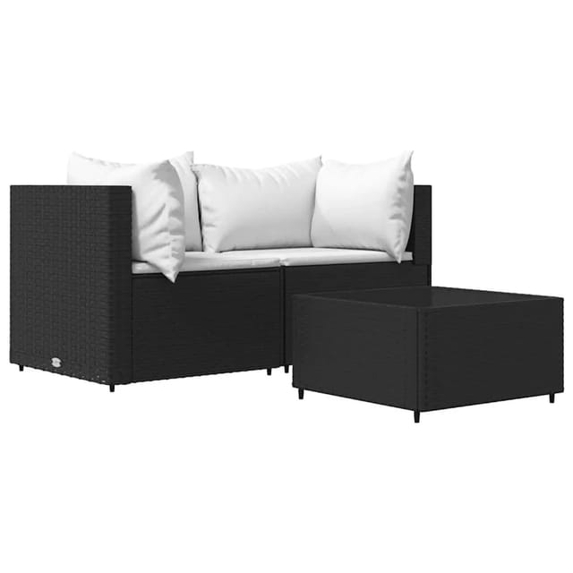 vidaXL 3 Tlg Garten-Lounge-Set mit Kissen Schwarz Poly Rattan 319731