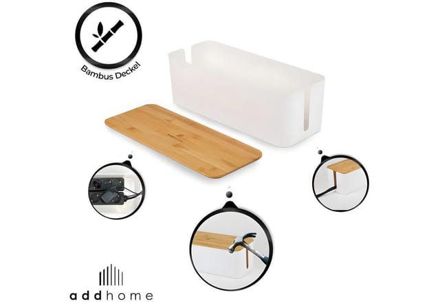 addhome 2er Kabelbox Set Weiß & Bambus Boxen in 40 5x15 5cm & 32x13 5cm inkl.