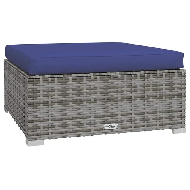 vidaXL Gartenhocker mit Kissen Grau 70x70x30 cm Poly Rattan 317569
