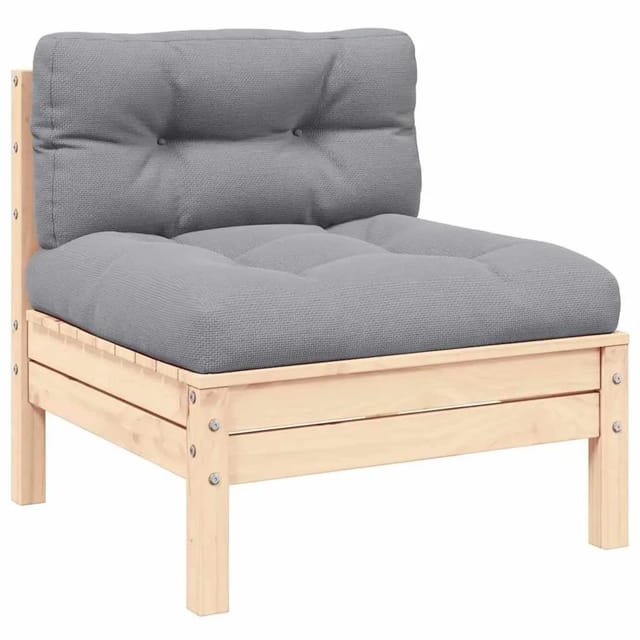 vidaXL Garten-Mittelsofa mit Grauen Kissen Massivholz Kiefer 806633