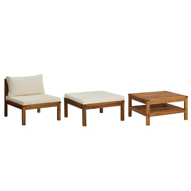 vidaXL 3 Tlg Garten-Lounge-Set mit Cremeweißen Kissen Akazienholz 316281