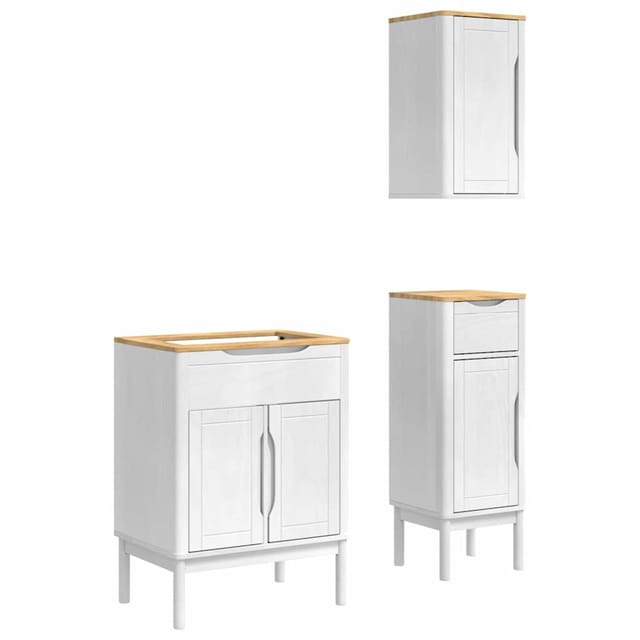vidaXL Badezimmermöbel-Set mit Tür FLORO 3 Tlg Weiß Massivholz Kiefer 3385884