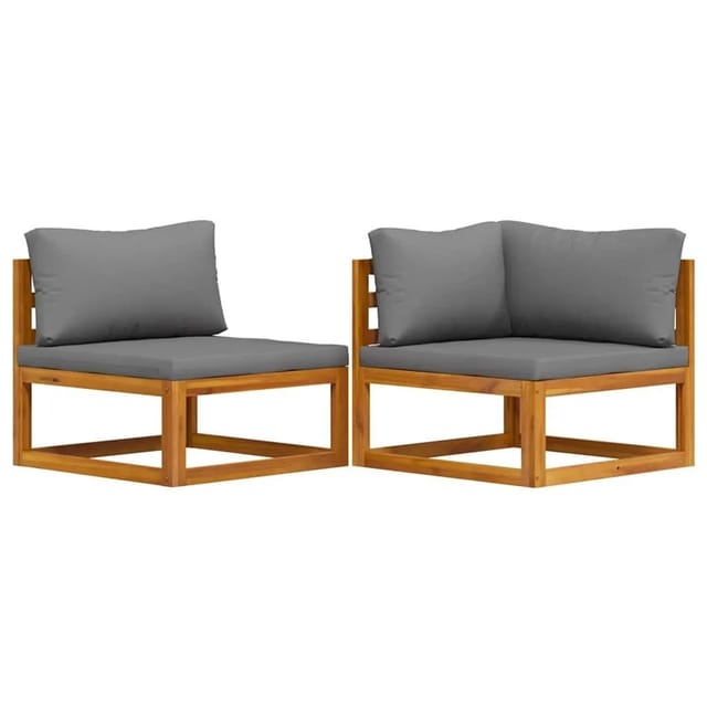 vidaXL 2 Tlg Sofa-Set mit Dunkelgrauen Kissen Akazie Massivholz 311856