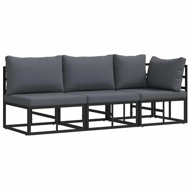 vidaXL Gartenmöbel mit Kissen 3 Stück Schwarz und Anthrazit Metall 42008025