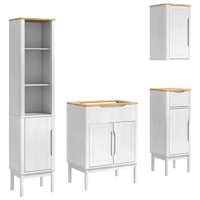 vidaXL Badezimmermöbel-Set mit Tür FLORO 4 Tlg Weiß Massivholz Kiefer 3385886