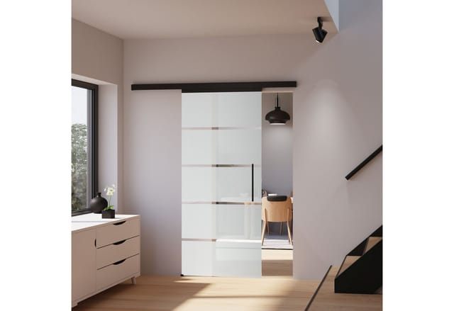 inova Glasschiebetür Blockstreifen 900 x 2035 mm Komplettset Schwarz mit Stabgriff inkl. 2Seitiger Softclose