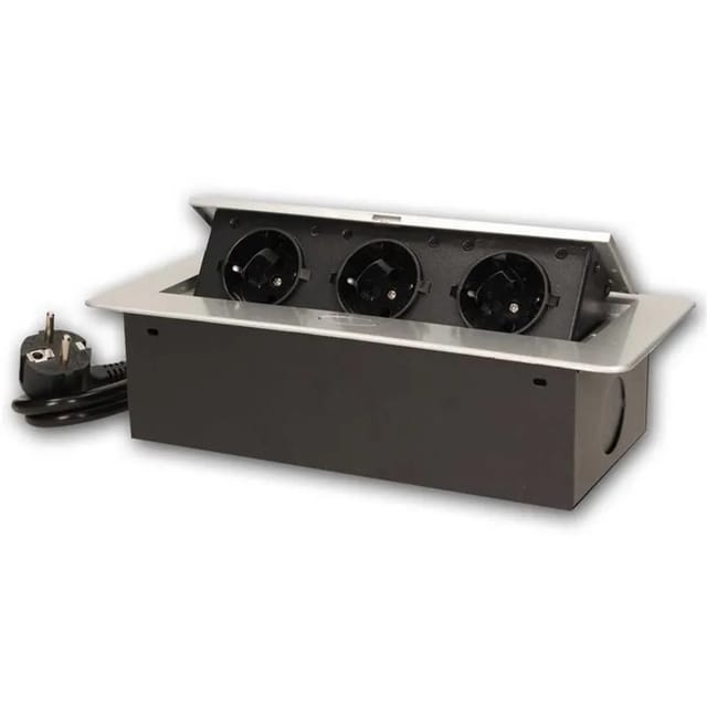 world-trading-net Tisch-Einbausteckdose 3-fach Kabel Silber 2500W