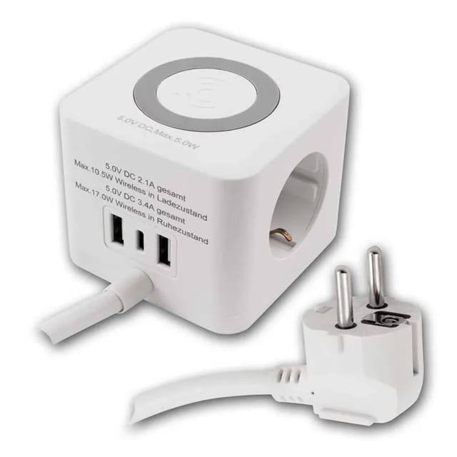 McPower Tischsteckdose BW-03 mit QI-Lader & USB-C