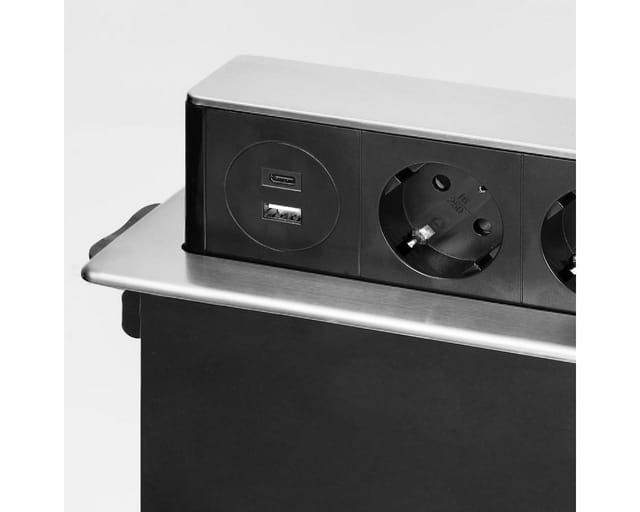 world-trading-net Tisch-Einbausteckdose 3-fach 230V+2xUSB Edelstahl