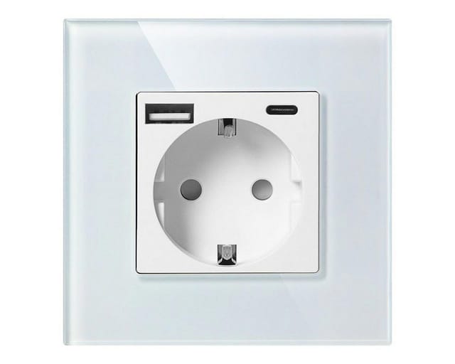 world-trading-net UP-Steckdose mit USB-A&-C Ladeg Glas-Rahmen Weiß