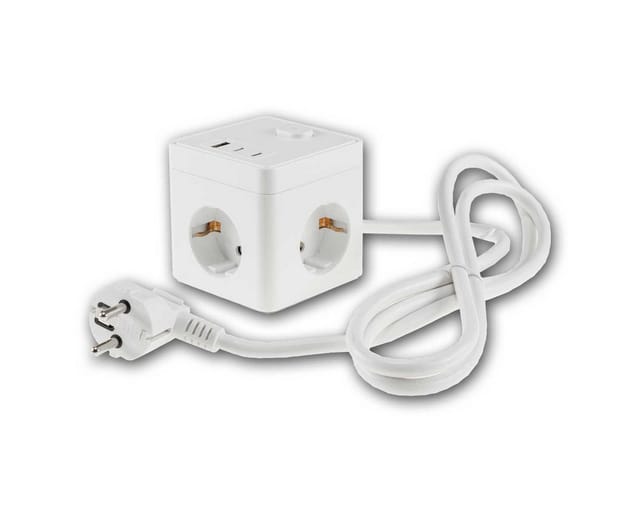 ChiliTec Steckdosen-Würfel 3-fach mit USB-A&C & Schalter Warmweiß