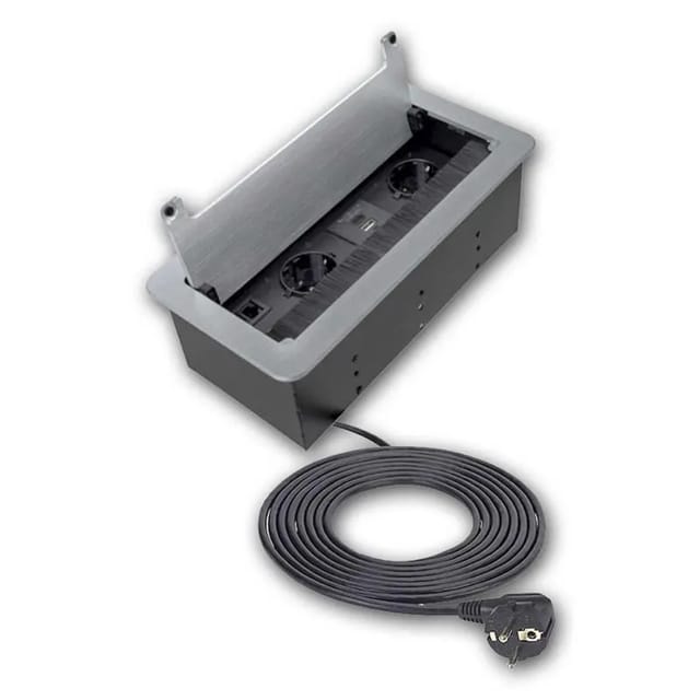 world-trading-net Tisch-Einbausteckdose INBOX 2x230V USB-A C Edelsta