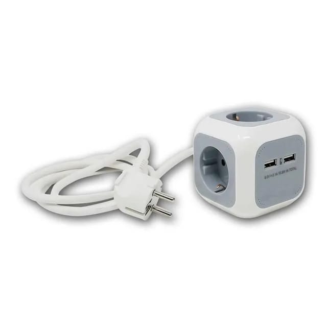 world-trading-net SteckdosenWürfel 4-fach + 2x USB-A 14m Kabel