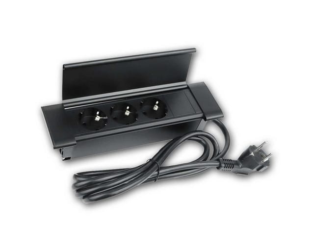 world-trading-net Tisch-Einbausteckdose 3-fach FLATBOX Schwarz