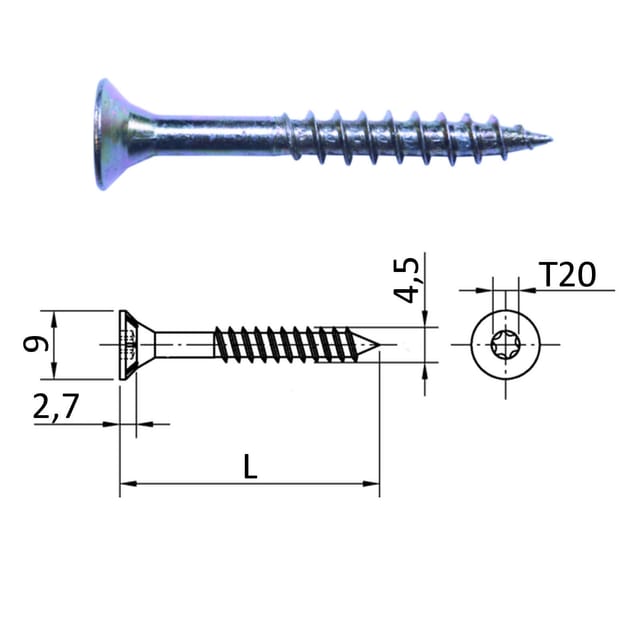 SOTECH 200 Stück JD Spanplattenschrauben Teilgewinde I Stern Torx T20 Ø4,5 mm Länge 70 mm