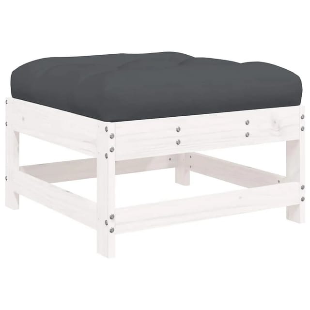 vidaXL Gartenhocker mit Kissen Weiß Massivholz Kiefer 825556