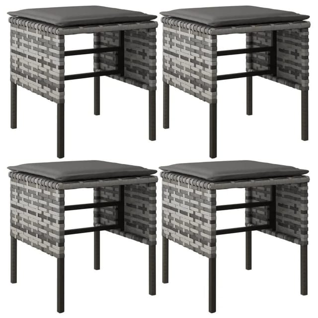vidaXL Gartenhocker mit Kissen 4 Stk Grau Poly Rattan 362341