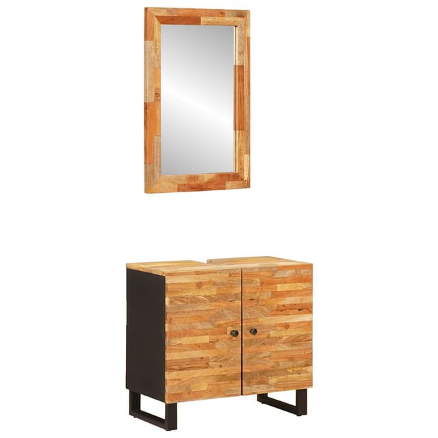 vidaXL Badezimmer Sets mit Speicher 2 Tlg Natur Massivholz Mango 3310102