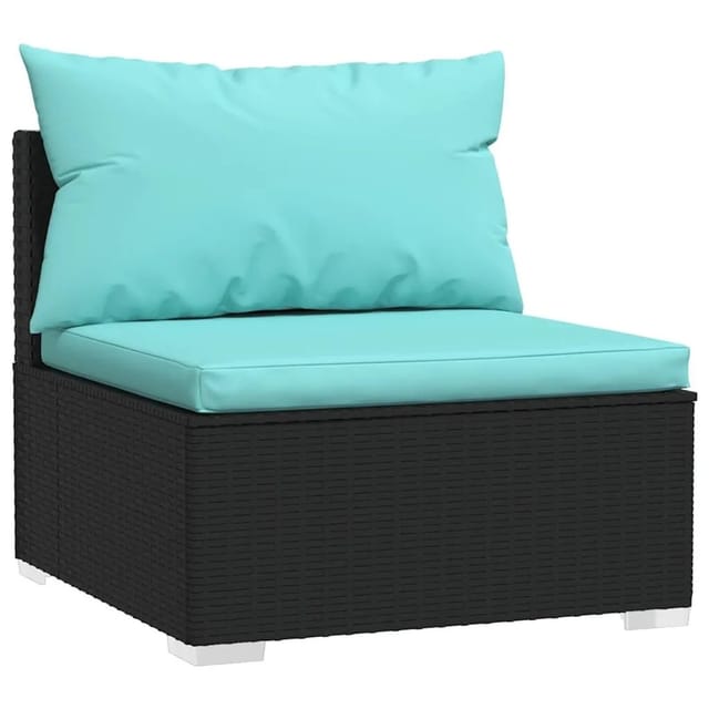 vidaXL Garten-Mittelsofa mit Kissen Schwarz Poly Rattan 317537
