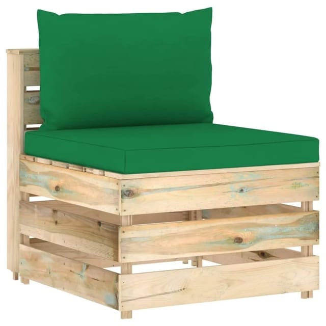 vidaXL Modulares Mittelsofa mit Kissen Grün Imprägniertes Holz 3074512