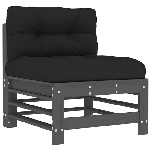 vidaXL Mittelsofa mit Kissen Grau Massivholz Kiefer 825662