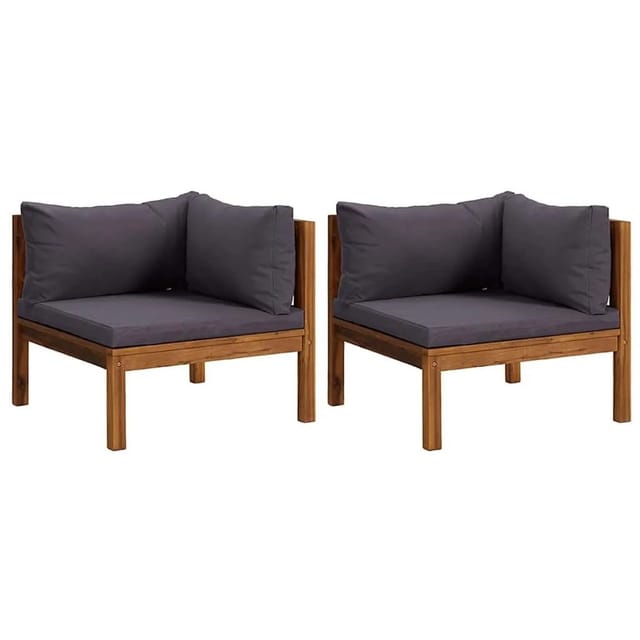 vidaXL Ecksofas 2 Stk mit Dunkelgrauen Kissen Massivholz Teak 316278