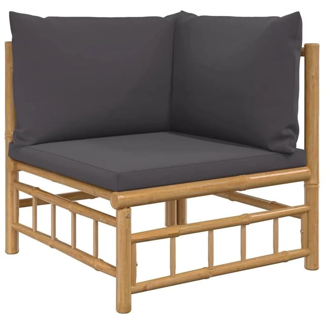 vidaXL Garten-Ecksofa mit Dunkelgrauen Kissen Bambus 362308