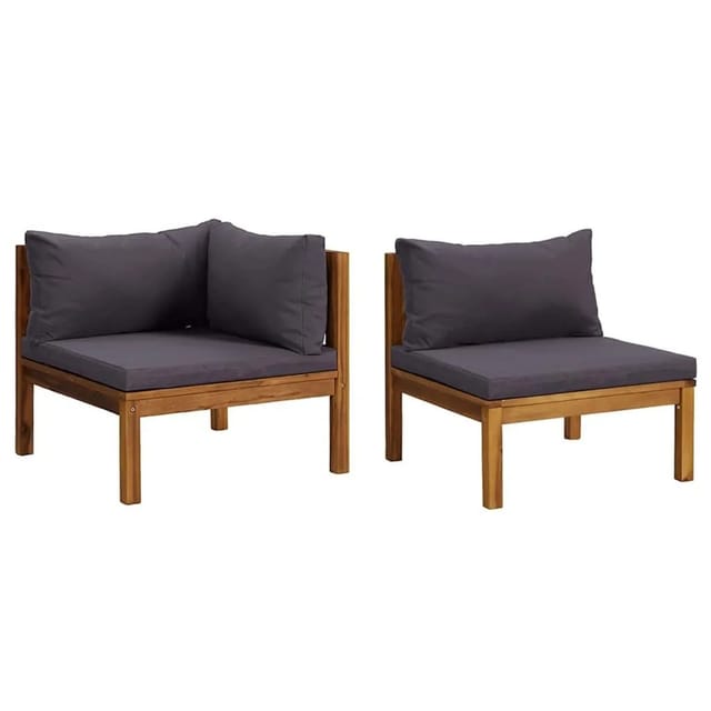 vidaXL 2 Tlg Sofa-Set mit Dunkelgrauen Kissen Akazie Massivholz 316282