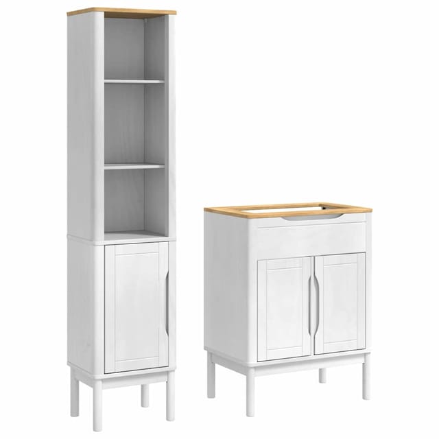 vidaXL Badezimmermöbel-Set mit Tür FLORO 2 Tlg Weiß Massivholz Kiefer 3385882