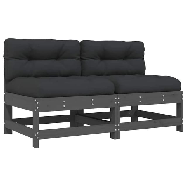 vidaXL Mittelsofas mit Kissen 2 Stk Grau Massivholz Kiefer 825578