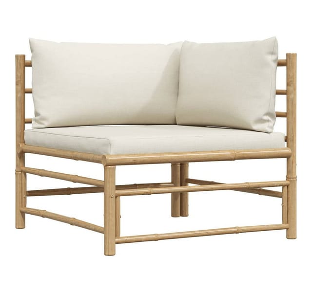 vidaXL Garten-Ecksofa mit Kissen Cremeweiß Bambus 313145