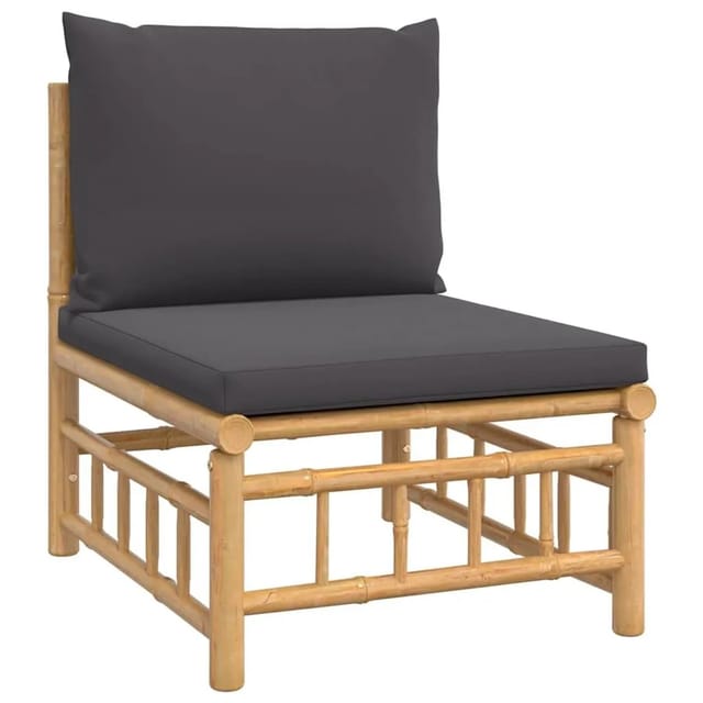 vidaXL Garten-Mittelsofa mit Dunkelgrauen Kissen Bambus 362309