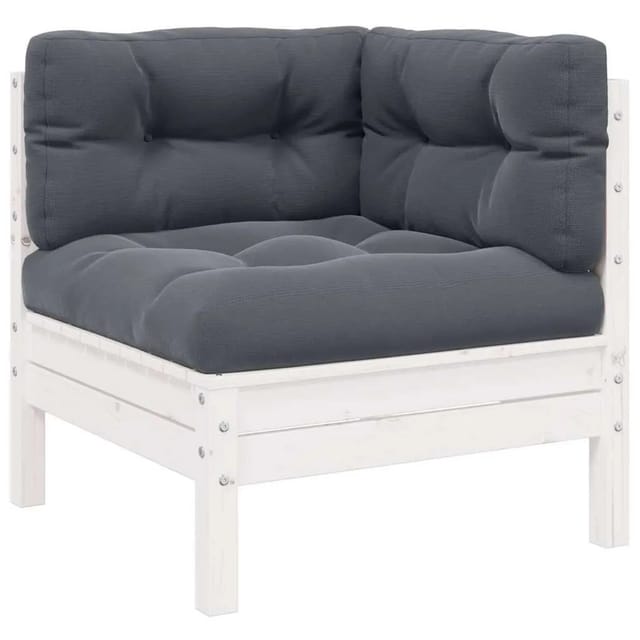 vidaXL Garten-Ecksofa mit Kissen Weiß Massivholz Kiefer 806629